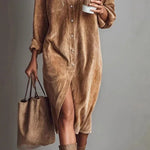 Women's Corduroy Button-Down Shirt Dress