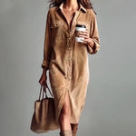 Women's Corduroy Button-Down Shirt Dress