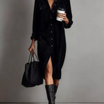 Women's Corduroy Button-Down Shirt Dress