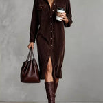 Women's Corduroy Button-Down Shirt Dress