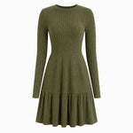 Women's Ribbed Ruffle Hem Midi Dress