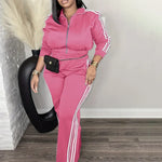 Women's Striped Zip-Up Tracksuit Set