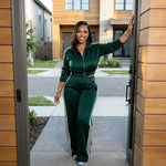 Women's Striped Zip-Up Tracksuit Set