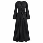Women's Pleated Wrap V-Neck Maxi Dress