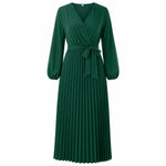 Women's Pleated Wrap V-Neck Maxi Dress