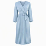 Women's Pleated Wrap V-Neck Maxi Dress