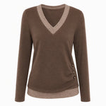 Women's Leopard Trim V-Neck Knit Top