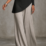 Black Draped Cowl Off Shoulder Long Sleeve Top & Light Heather Grey Wide Leg Pants Two Piece Set