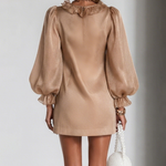 Ruffled Puff-Sleeve Loose Straight-Cut Mini Dress