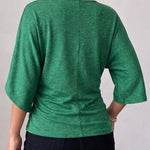 Versatile V-neck Batwing Sleeves Elastic Knit Top