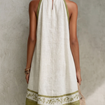 White And Olive Green Floral Sleeveless A-line Mini Dress