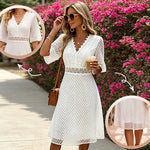 Women's Lace Waist Flutter Sleeve Dress