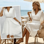 Women's Lace Waist Flutter Sleeve Dress