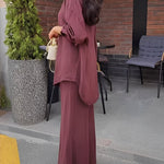 Red Long-sleeved Tie-Drawstring Shirt and Skirt Set