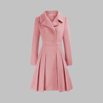 Emma | Women's Coat Double-Breasted Pleated A-Line Long Sleeve Overcoat