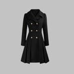 Emma | Women's Coat Double-Breasted Pleated A-Line Long Sleeve Overcoat