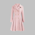 Emma | Women's Coat Double-Breasted Pleated A-Line Long Sleeve Overcoat