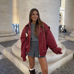 Renée | Oversized Contrast-Stitch Bomber Jacket