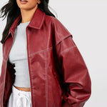 Renée | Oversized Contrast-Stitch Bomber Jacket