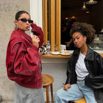 Renée | Oversized Contrast-Stitch Bomber Jacket