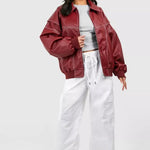 Renée | Oversized Contrast-Stitch Bomber Jacket
