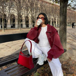 Renée | Oversized Contrast-Stitch Bomber Jacket