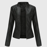 Mia | Women's Slim-Fit Faux Leather Moto Coat Stand-Collar Zip-Up Jacket