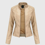 Mia | Women's Slim-Fit Faux Leather Moto Coat Stand-Collar Zip-Up Jacket