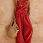 One-shoulder Sleeveless Top And Pants Casual Set